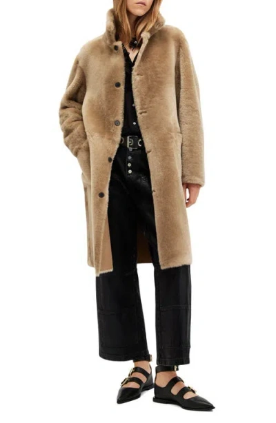 Allsaints Serra 2-in-1 Reversible Shearling Coat In Taupe Brown