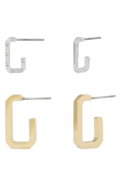 Allsaints Set Of 2 Hex Huggie Hoop Earrings In Metallic