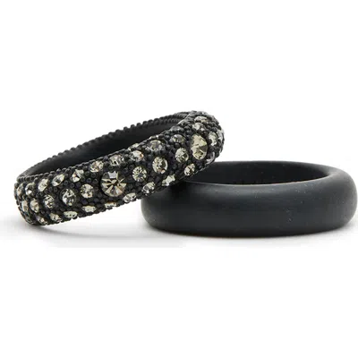 Allsaints Set Of 2 Pavé Crystal Band Rings In Black