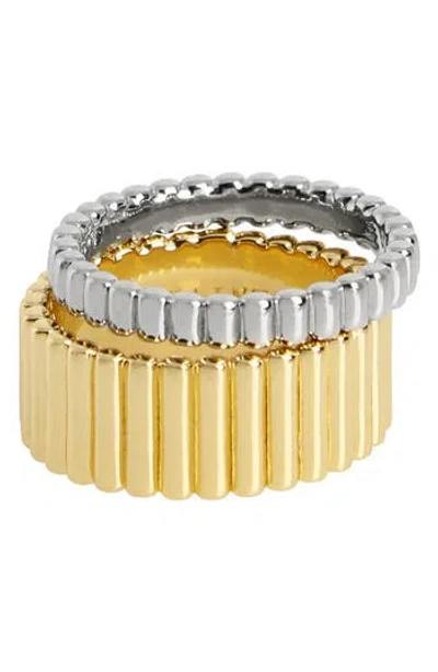 Allsaints Set Of 2 Ribbed Band Rings In Two Tone