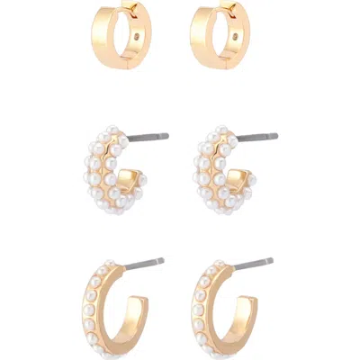 Allsaints Set Of 3 Assorted Hoop Earrings In Gold/ White