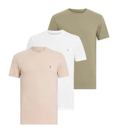Allsaints Set Of 3 Cotton Tonic T-shirts In White/brown/green