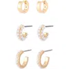 Allsaints Set Of 3 Huggie Hoop Earrings In Gold
