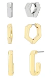 Allsaints Set Of 3 Two-tone Geometric Huggie Hoop Earrings