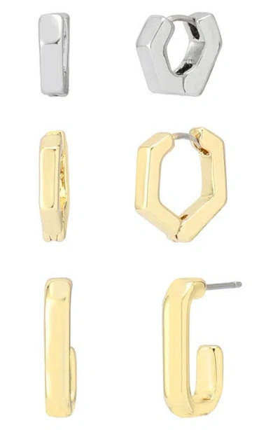 Allsaints Set Of 3 Two-tone Geometric Huggie Hoop Earrings In Multi