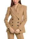 Allsaints Womens Camel Brown Sevenh Peak-lapel Double-breasted Woven Blazer In Brown