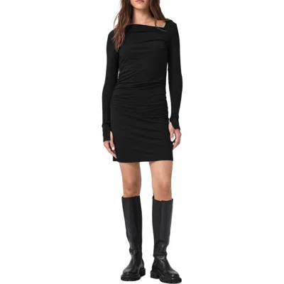 ALLSAINTS ALLSAINTS SEYMA ASYMMETRIC SQUARE NECK LONG SLEEVE KNIT MINIDRESS