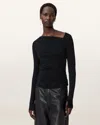 Allsaints Seyma Asymmetric Neck Jersey Top In Black