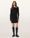 Allsaints Seyma Asymmetric Square Neck Long Sleeve Knit Minidress In Black