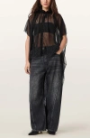 Allsaints Sez Embellished Sheer Tulle Cape In Black