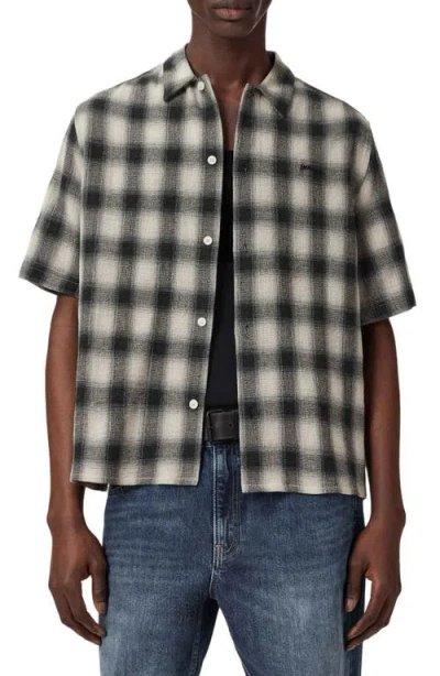 Allsaints Mens Off White Shadow Logo-embroidered Checked Cotton Shirt In Black