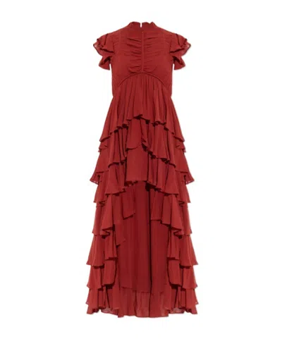 Allsaints Shaela Tiered Ruffle High-low Dress In Brown