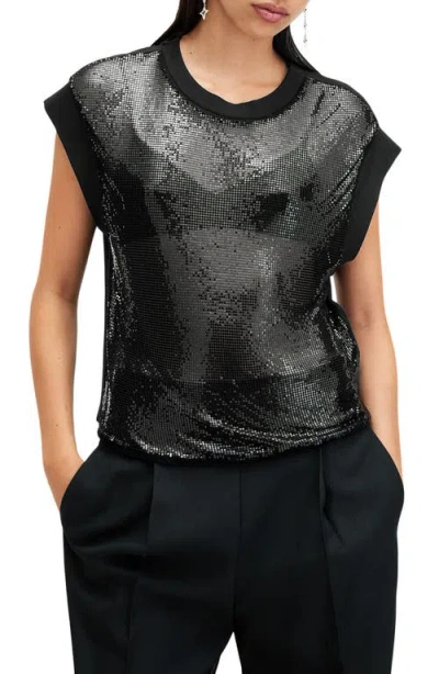 Allsaints Shane Mixed Media Chainmail Top In Black