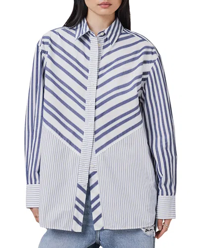 Allsaints Shannon Striped Shirt In White/blue