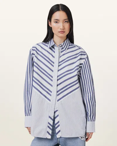 Allsaints Shannon Striped Shirt In White/blue