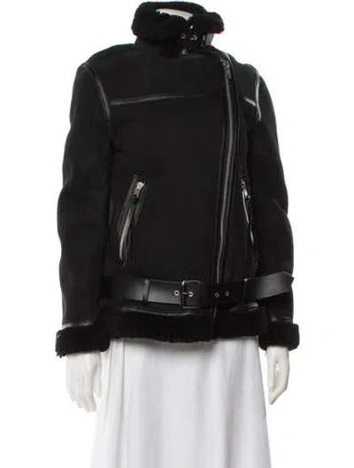Pre-owned Allsaints Shearling Biker Jacket In Black