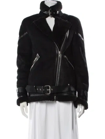 Pre-owned Allsaints Shearling Biker Jacket In Black