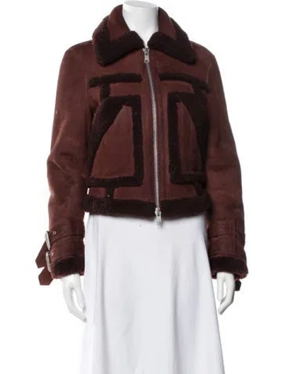 Pre-owned Allsaints Shearling Biker Jacket In Brown