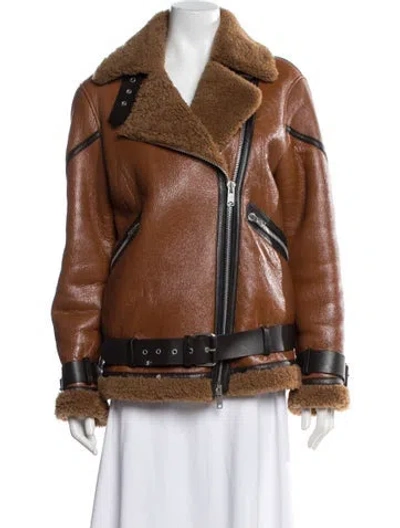 Pre-owned Allsaints Shearling Biker Jacket In Brown