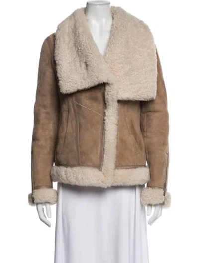 Pre-owned Allsaints Shearling Biker Jacket In Brown
