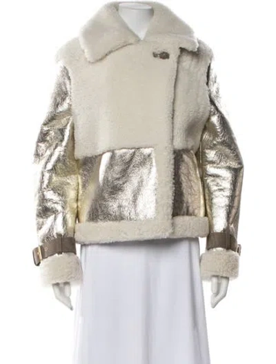 Pre-owned Allsaints Shearling Biker Jacket In Gold/metallic