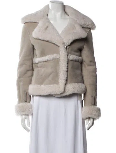 Pre-owned Allsaints Shearling Biker Jacket In Neutrals/white