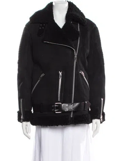 Pre-owned Allsaints Shearling Coat In Black