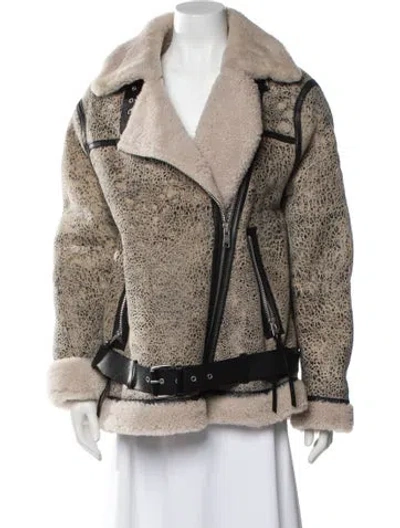 Pre-owned Allsaints Shearling Colorblock Pattern Fur Jacket In Neutral