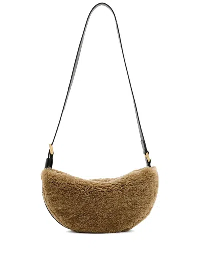Allsaints Shearling Crossbody Bag In Teddy Brown