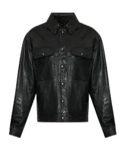 Allsaints Shelton Snap-front Leather Jacket In Black