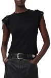 Allsaints Womens Black Shona Embroidered-shoulder Cotton Top In Black