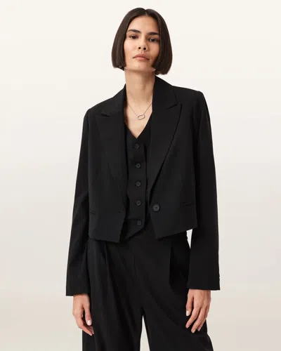 Allsaints Shores Cropped Relaxed Fit Blazer In Black