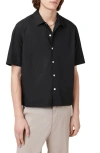 Allsaints Mens Bandol Relaxed-fit Short-sleeve Linen-blend Shirt Dark Charcoal Xl In Black