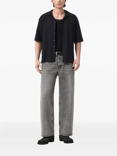Allsaints Short-sleeve Textured Shirt In Black