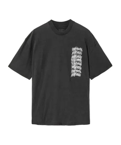 Allsaints Mens Repeat Graphic-print Cotton T-shirt Washed Black Xs