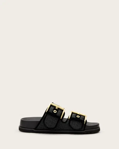 ALLSAINTS SIAN LEATHER AND RAFFIA BUCKLE SANDALS