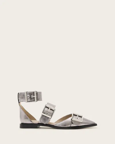 Allsaints Sian Leather Buckle Sandals In Gunmetal Grey