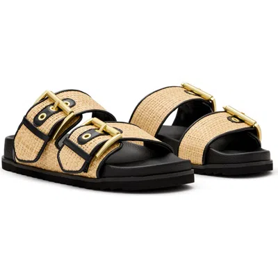 Allsaints Sian Raffia Two-strap Sandal In Natural/black