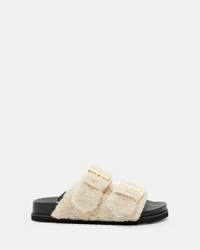 Allsaints Sian Sherpa Lined Leather Sandals In Cream White