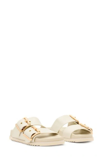 Allsaints Sian Leather Buckle Sandals In Chalk White