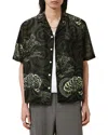 Allsaints Mens Kelp Green Sidewinder Graphic-print Short-sleeve Woven Shirt Xxl In Black