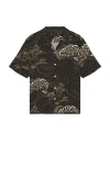 Allsaints Mens Kelp Green Sidewinder Graphic-print Short-sleeve Woven Shirt Xxl