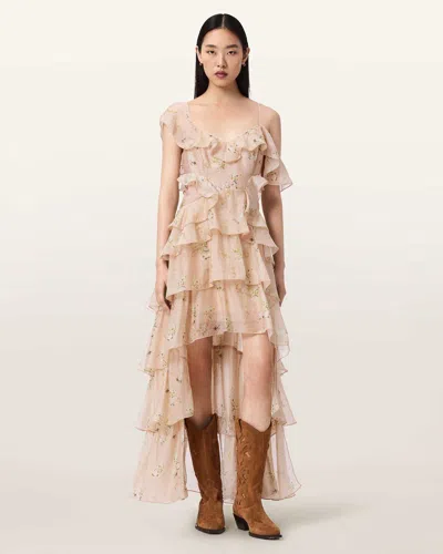 Allsaints Sienna Ruffle Maxi Dress In Neutral