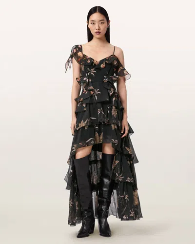 Allsaints Sienna Ruffle Maxi Dress In Black