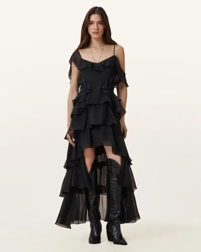 Allsaints Sienna Ruffled Maxi Dress In Black