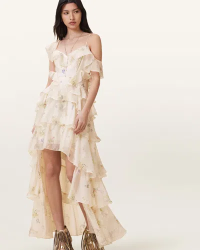 Allsaints Womens Laci Ecru Whit Sienna Ruffled Woven Maxi Dress In Laci Ecru White