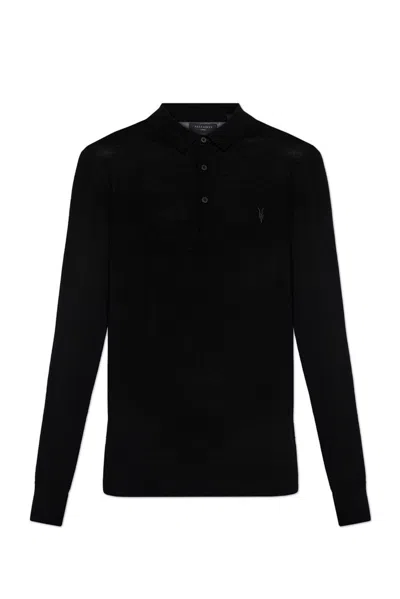 Allsaints Mode Long Sleeve Wool Polo In Black