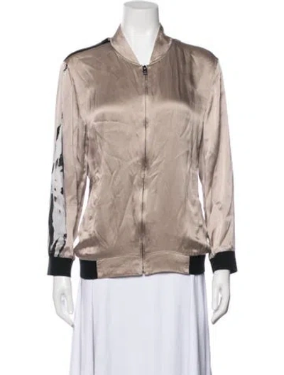 Pre-owned Allsaints Silk Graphic Print Bomber Jacket In Neutral