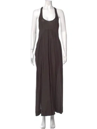 Pre-owned Allsaints Silk Long Dress In Brown