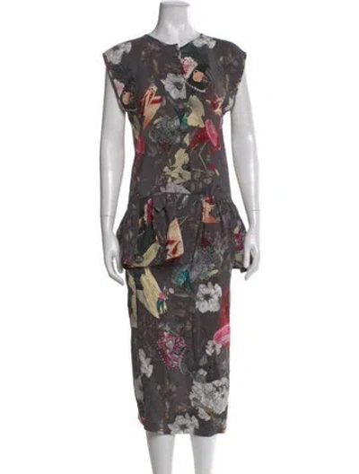 Pre-owned Allsaints Silk Long Dress In Gray